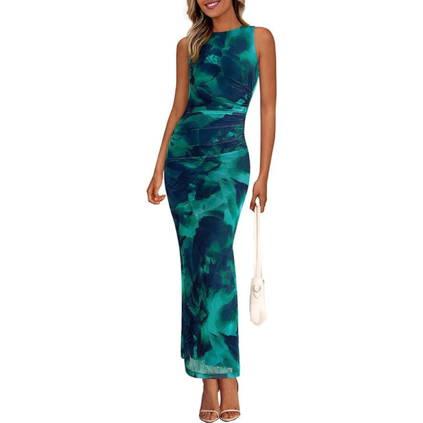 PRETTYGARDEN Wedding Guest Dresses for Women 2025 Summer Spring Floral Bodycon Sleeveless Mesh Maxi Long Dress