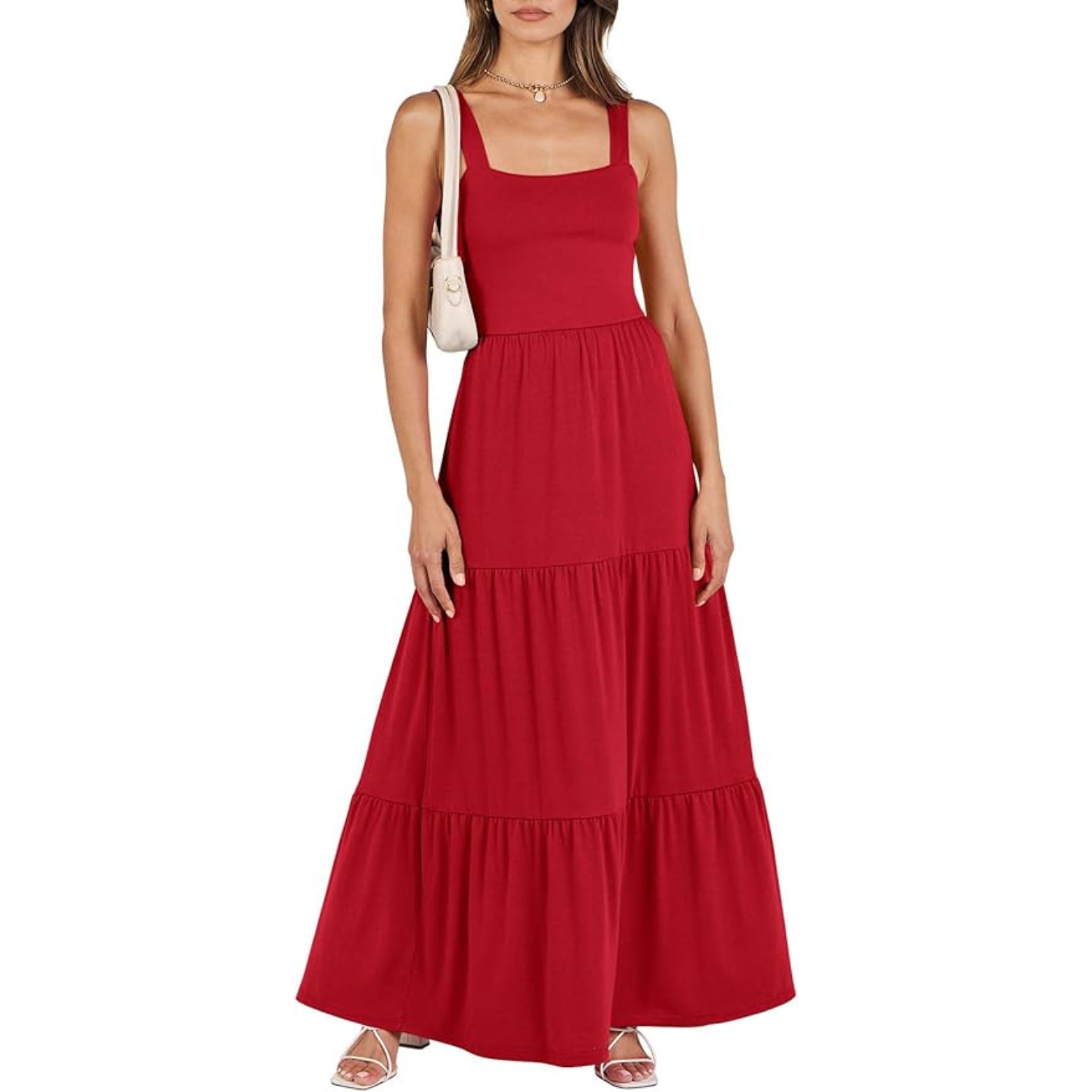 ANRABESS Women's Summer Casual Long Maxi Beach Vacation Dresses Sleeveless Square Neck Flowy Tiered Sun Dress with Pockets