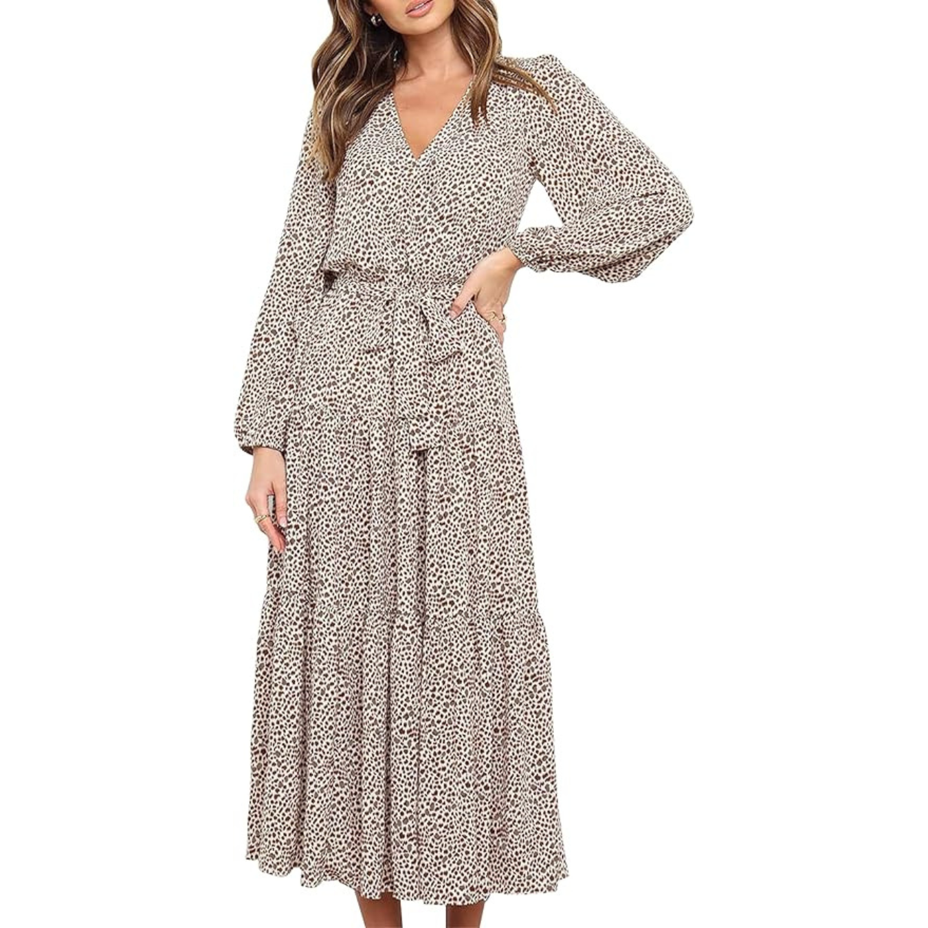 PRETTYGARDEN Womens Spring Long Sleeve Wrap V Neck Ruffle Floral Maxi Dress Casual Tie Waist Boho Chiffon Flowy Long Dresses