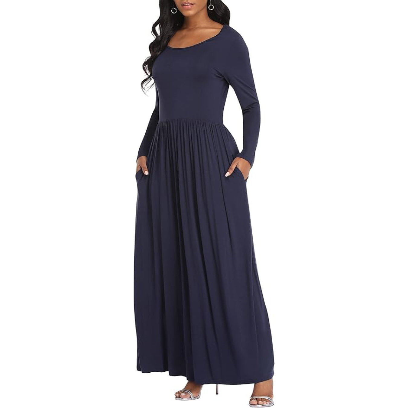 VintageClothing Casual Long Sleeve Maxi Dresses with Pockets for Women Long T Shirt Dress Travel Vacation Outfits