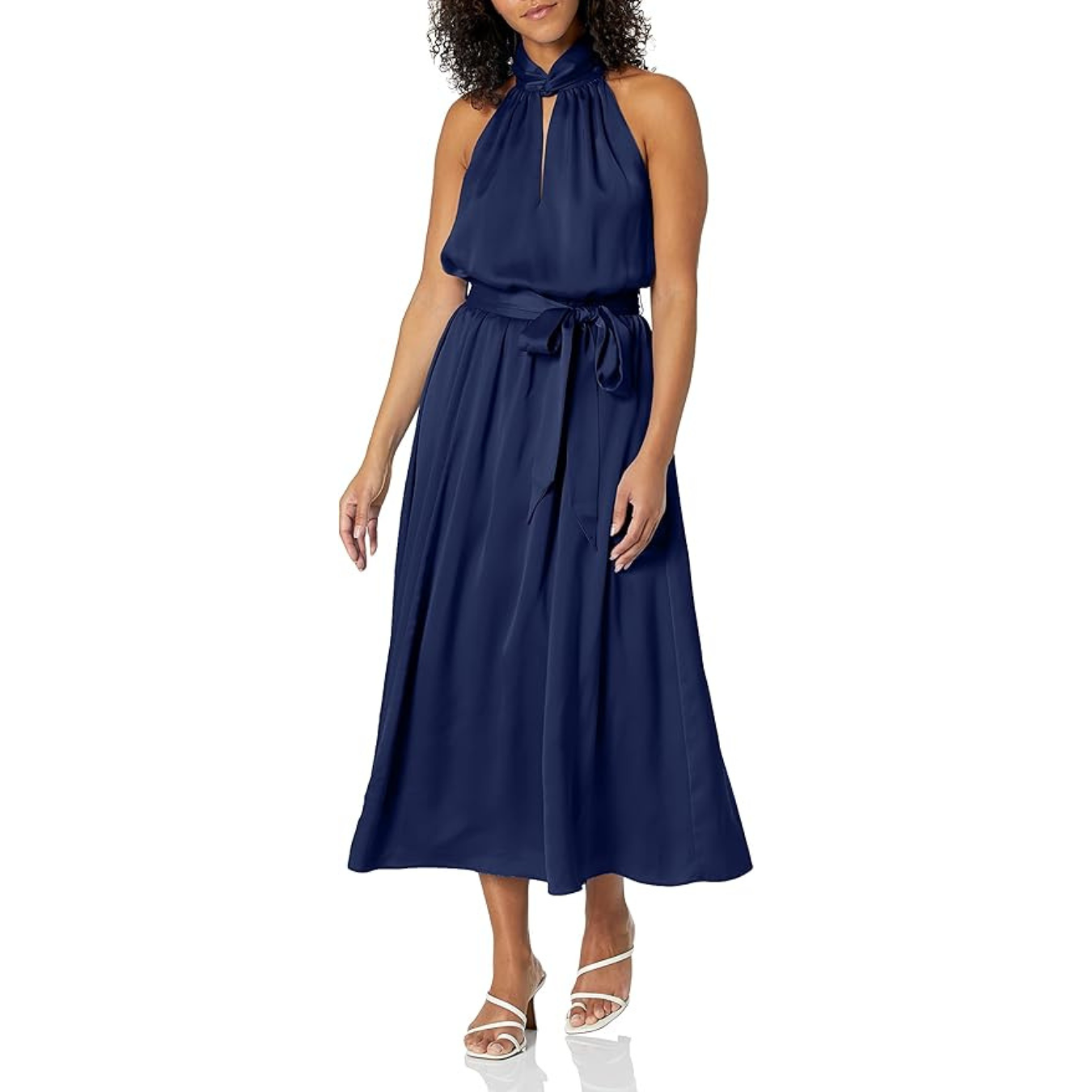 Anne Klein Womens Satin Halter Midi Dress